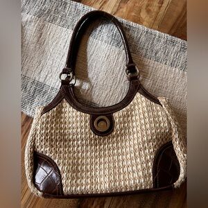 Chic Woven Shoulder Bag in Tan and Brown Boho Pleather Purse